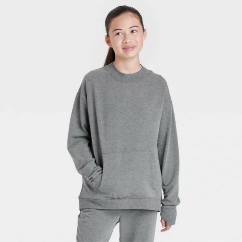 All In Motion Girls Gray Pull Over Fleece Lined Sweatshirt